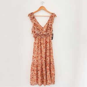 NWT Black Tape Size Small All-over Floral Tie-Back Ruffled Maxi Dress